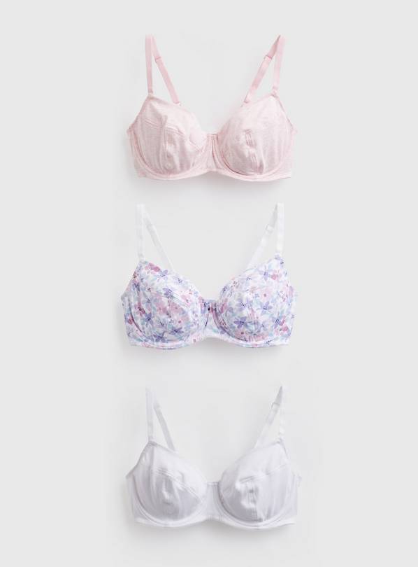 DD+ Plain & Floral Print Full Cup Underwired Bras 3 Pack 38G